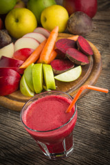 Fresh juice Healthy drink  wood background