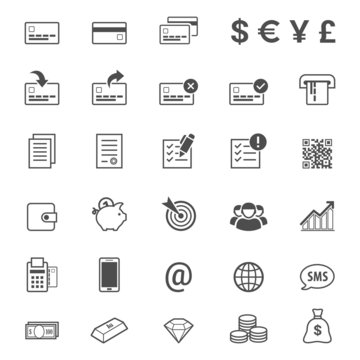 Finance and banking line style vector icon set