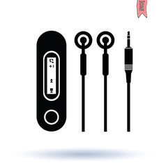 Headphone and USB MP3 Player, hand drawn illustration.