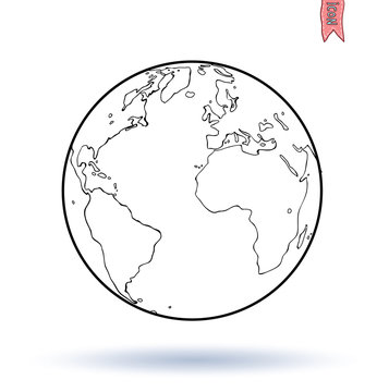 planet earth icon, hand drawn vector illustration.