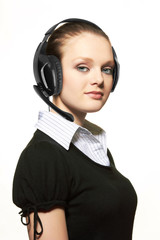 Portrait of support phone operator in headset