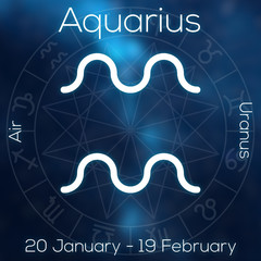 Zodiac sign - Aquarius. White line astrological symbol