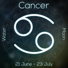 Zodiac sign - Cancer. White line astrological symbol
