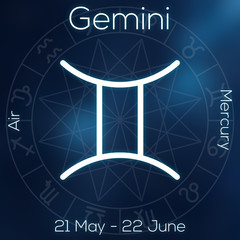 Zodiac sign - Gemini. White line astrological symbol