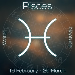 Zodiac sign - Pisces. White line astrological symbol