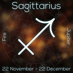 Zodiac sign - Sagittarius. White line astrological symbol