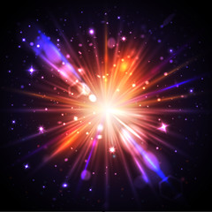 Fototapeta premium Lights with blurred bokeh and particles in space.