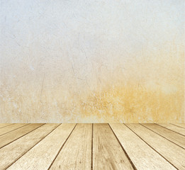 Cement wall and wood floor in perspective, background