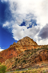 Fototapeta na wymiar Sandstone Mountain Blue Skies Capitol Reef National Park Utah