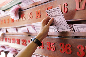 Hand keep fortune paper on shelf, Tradition of Chinese
