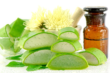 Slice Aloe Vera herbal medicine for skin treatment.