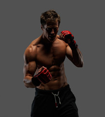 Boxer posing in studio.
