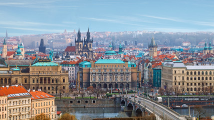 Fototapeta na wymiar viewpoint panorama of Prague over the river
