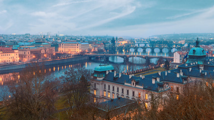 View over Prague river and bridges