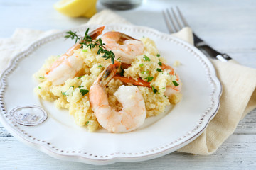 Tasty couscous with shrimp