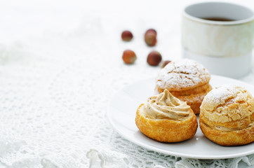 profiteroles with cream with praline