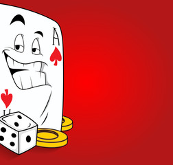 Happy Cartoon Ace Card with Gaming Dice