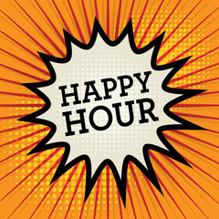 Comic explosion with text Happy Hour, vector