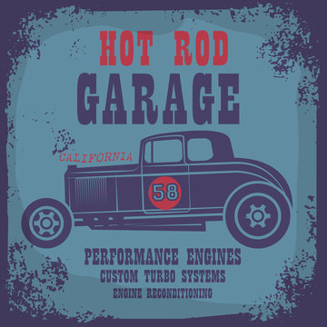 Retro Hot Rod poster, vector