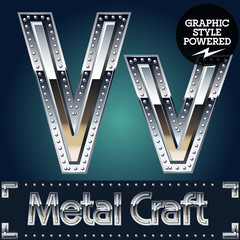 Metal aluminum alphabet with riveted border. Letter V