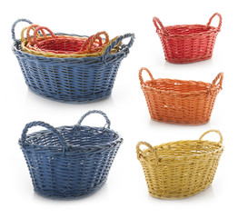multicolored wicker baskets