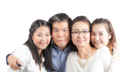 Asian happy family isolated on white background