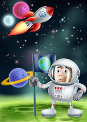 Cartoon Astronaut and Rocket