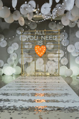 wooden arch at wedding ceremony