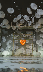 wooden arch at wedding ceremony