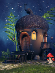 Kolorowy domek z żołędzia nocą © Obsidian Fantasy