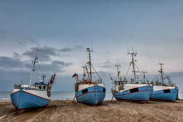 Naklejka na ściany i meble Fishing boats at Thorup beach on the Danish North Sea coast