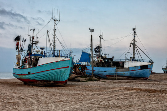 Fishing boats at Thorup beach on the Danish North Sea coast