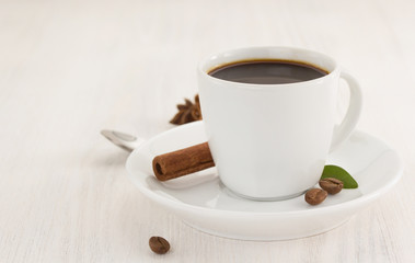 cup of coffee on wood
