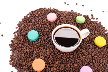 Cup of coffee with macaroons