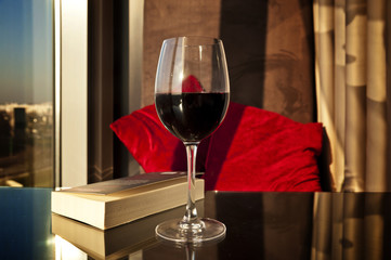 Place for reading - book and wine