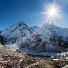 Morning sun above Mount Everest, lhotse and Nuptse
