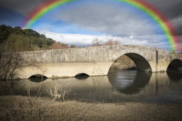 ancient Roman Bridge over Alviela River - Pombalinho, Portugal