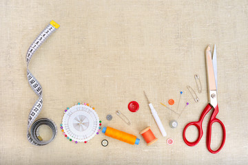 Copyspace frame with sewing tools and accesories