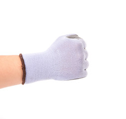 Worker hand glove clenching fist.