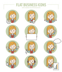 Set of flat business icons with businesswomen