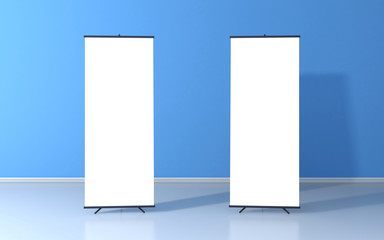 Set of two blank roll up posters - vertical billboard for text