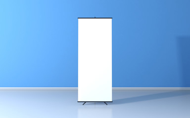 Blank roll up poster - vertical billboard for text on blue