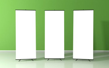 Set of three blank roll up posters - vertical billboard for text