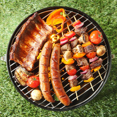 Tasty assortment of meat on a summer barbecue