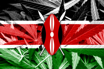 Kenya Flag on cannabis background. Drug policy.