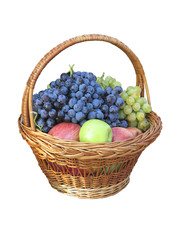 Fresh juise fruits in wicker basket isolated on white