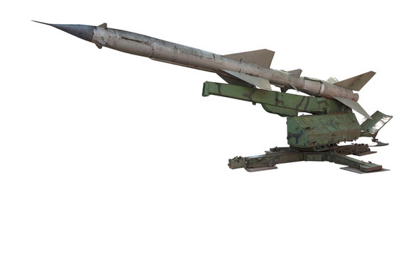 Old russian antiaircraft defense rocket launcher missiles isolat