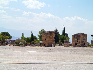 Ruins of the ancient city of Hierapolis and blue sky