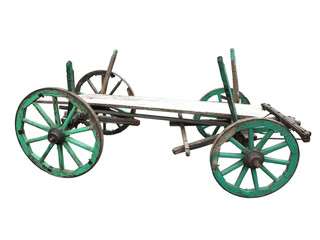 Fototapeta premium Vintage old rough wooden cart isolated on white