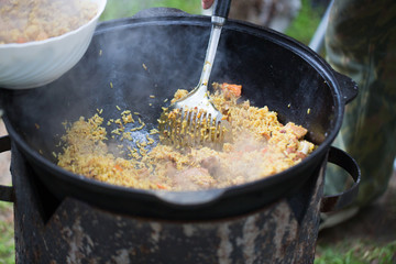 Pilaf, cooked outdoors